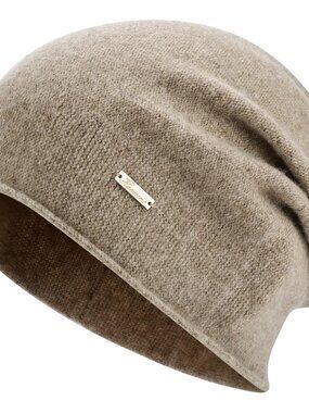 Unisex Light Brown 100% Wool Warm Knit Pull-On Winter Slouchy Skull Beanie Cap